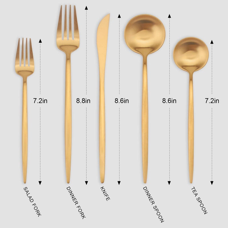 Vanys Matte Gold Silverware Set, Vanys 20 Piece Stainless Steel Cutlery Flatware Set, Kitchen Utensil Sets for 4, Tableware With Knife Spoons And Forks Set, Satin Finished Polished - Image 2
